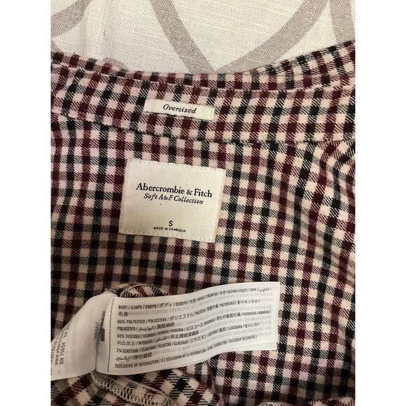 Abercrombie & Fitch Womens Oversized Flannel Shirt S Burgundy/Black/White Plaid - Picture 6 of 6